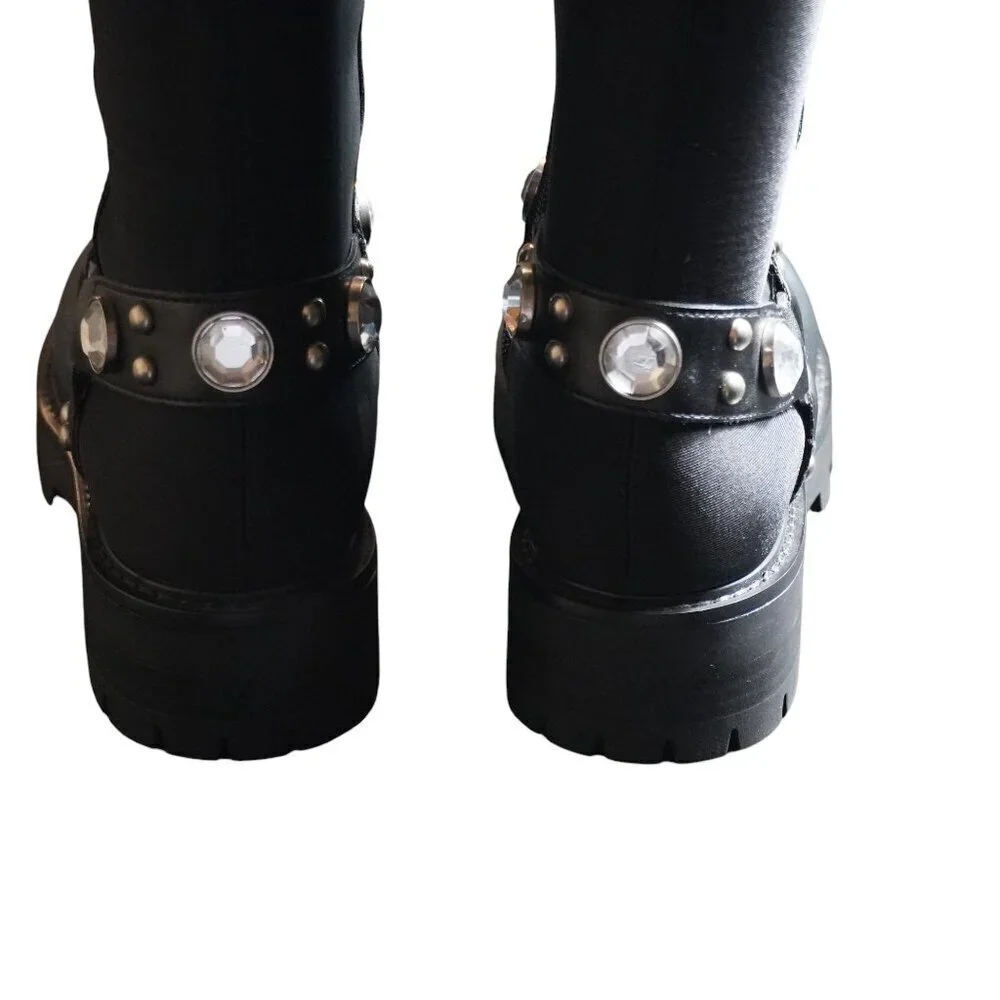 Karl Lagerfeld Milla Rhinestone Embellished Tall Leather Riding Boots